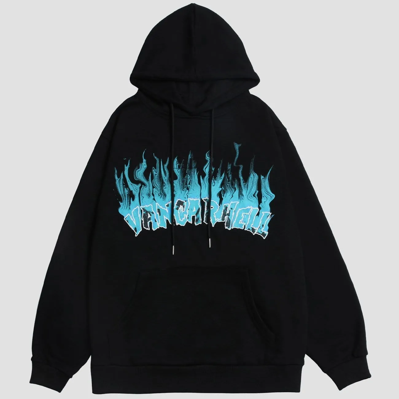 Flame Letters Print Oversized Fleece Hoodie