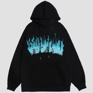 Flame Letters Print Oversized Fleece Hoodie