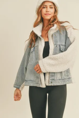 FLEECE AND DENIM OVERSIZED JACKET