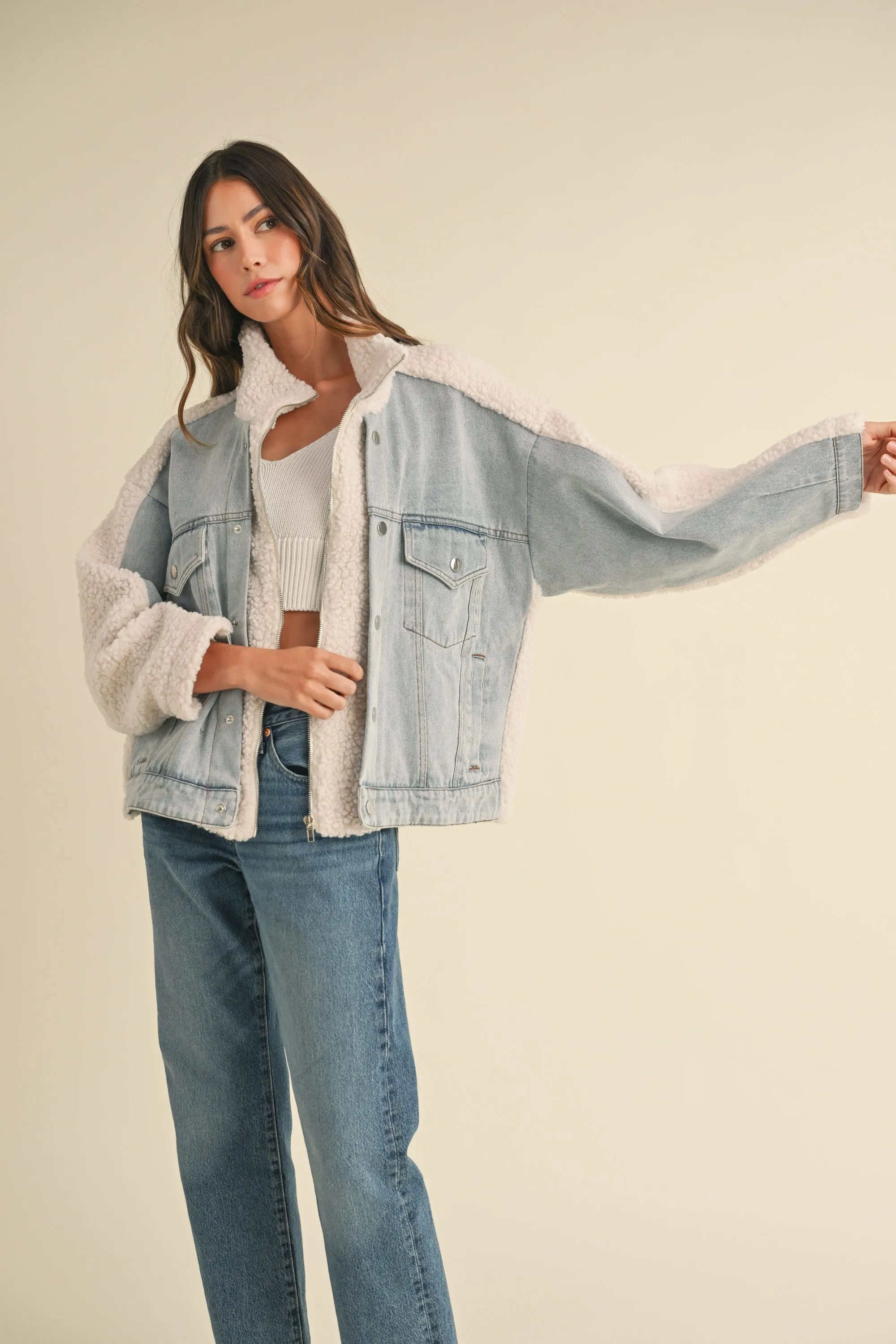 FLEECE AND DENIM OVERSIZED JACKET