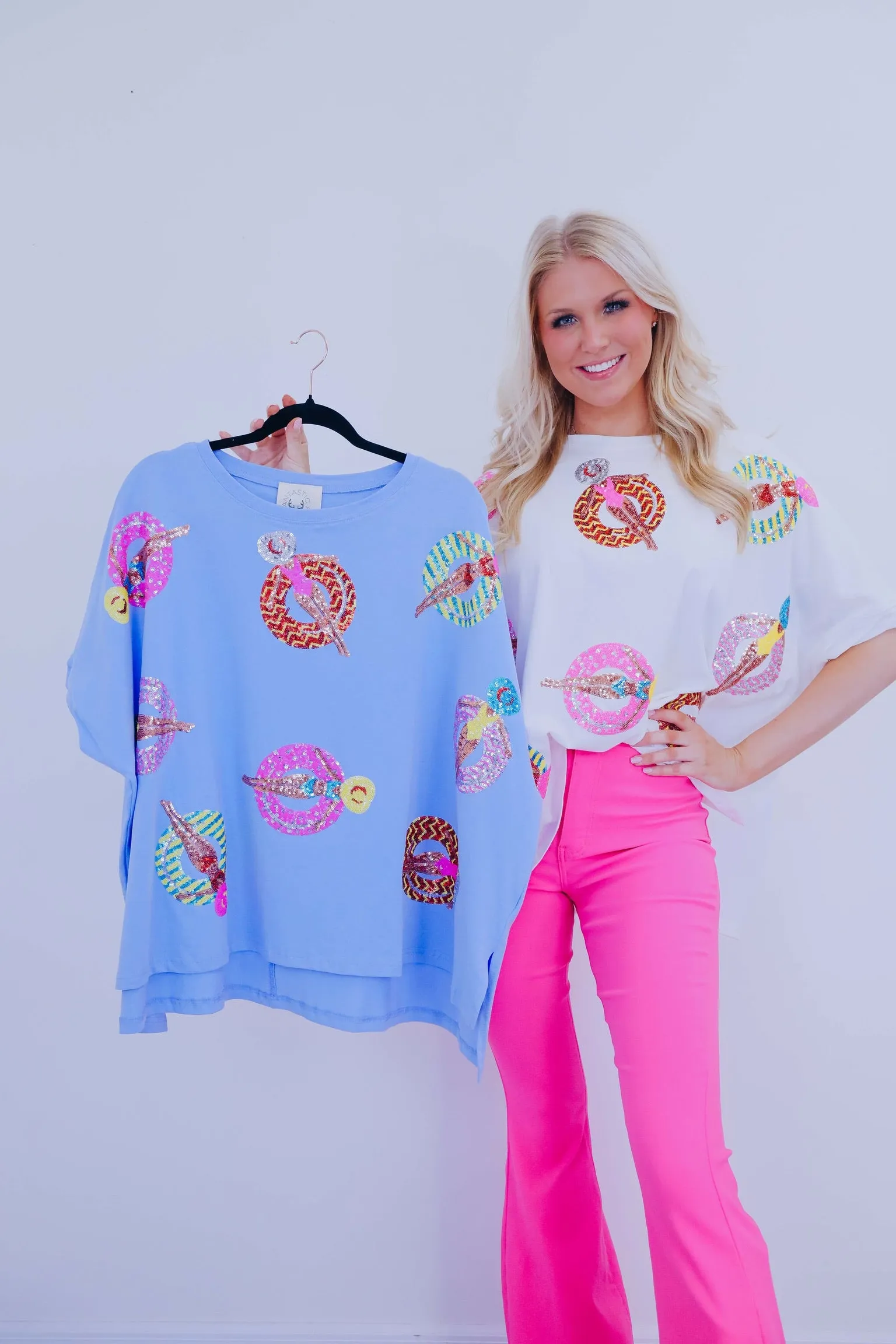 Floaty Moment Sequin Patch Oversized Top - 2 Colors