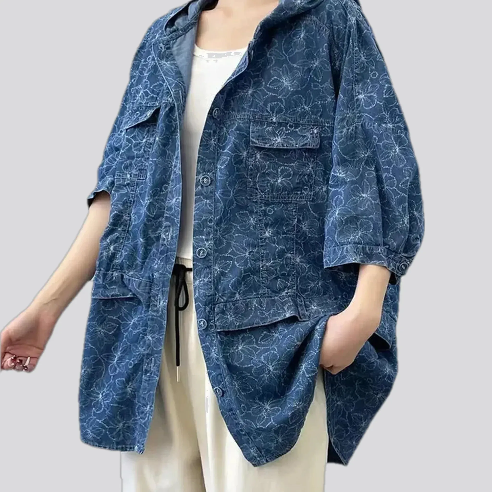 Floral women's jeans jacket