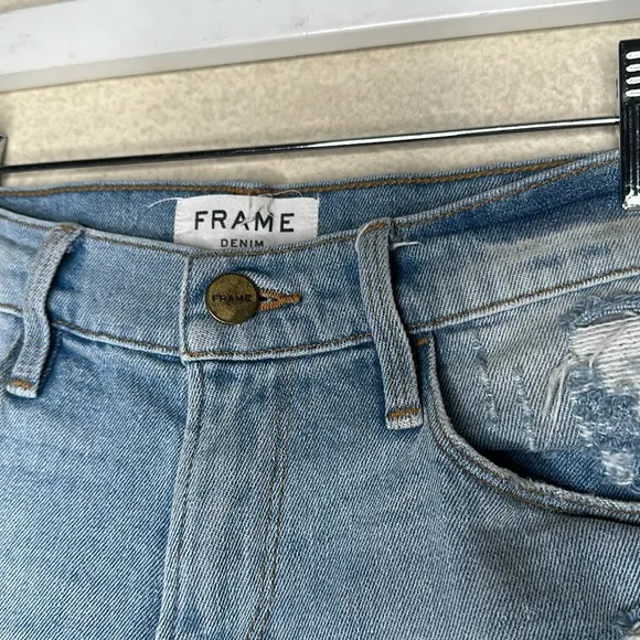 Frame Le Cutoff Distressed Denim Jeans Shorts in &quot;Taffs&quot; SIZE 24