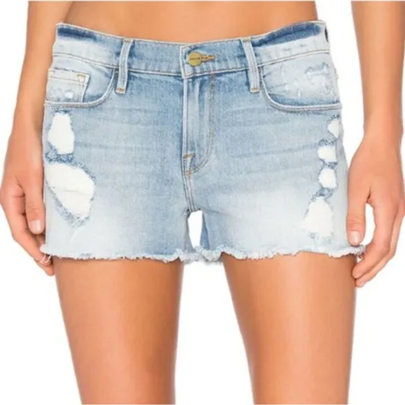 Frame Le Cutoff Distressed Denim Jeans Shorts in &quot;Taffs&quot; SIZE 24