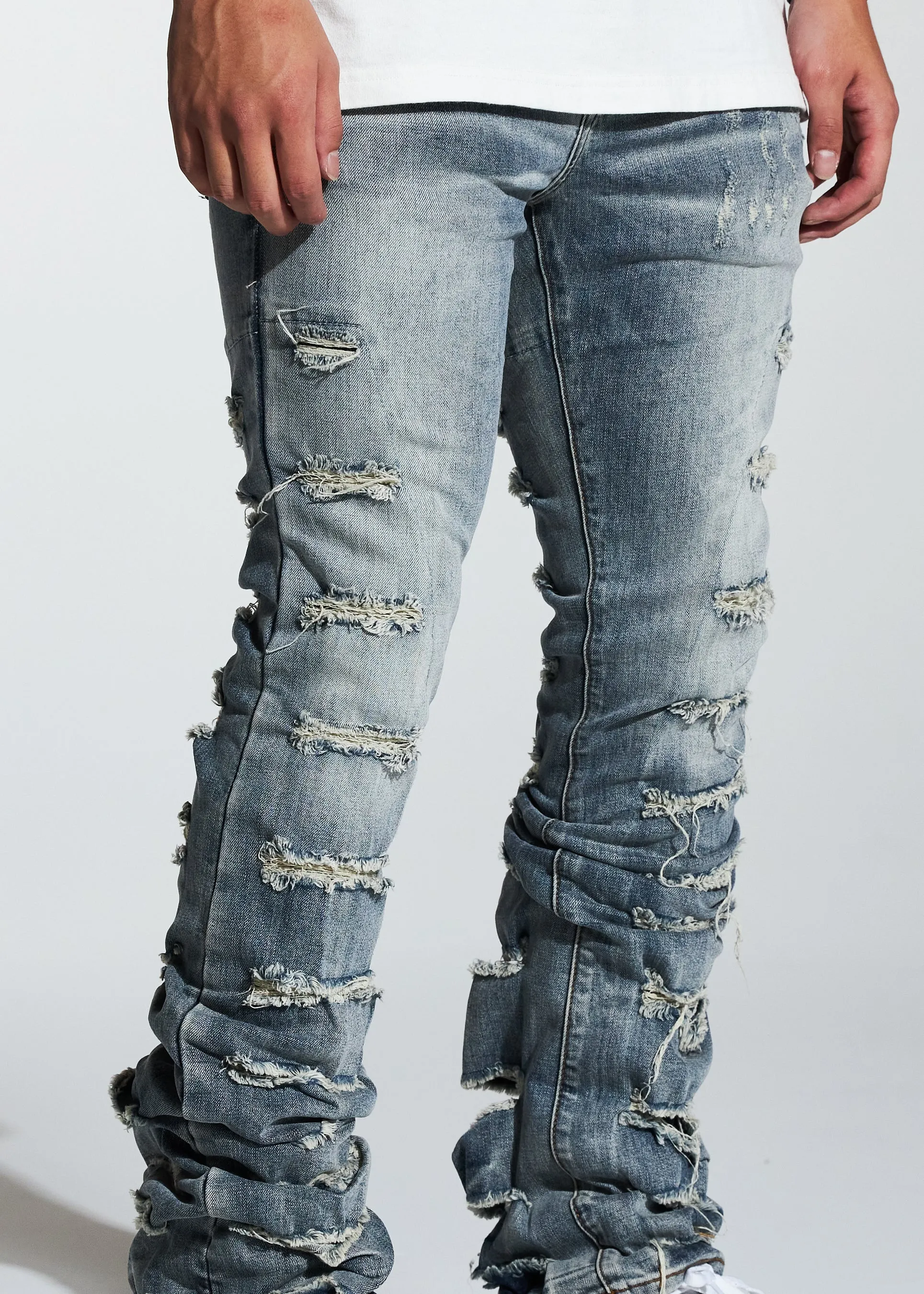 Fray Stacked Flare Denim (Indigo)