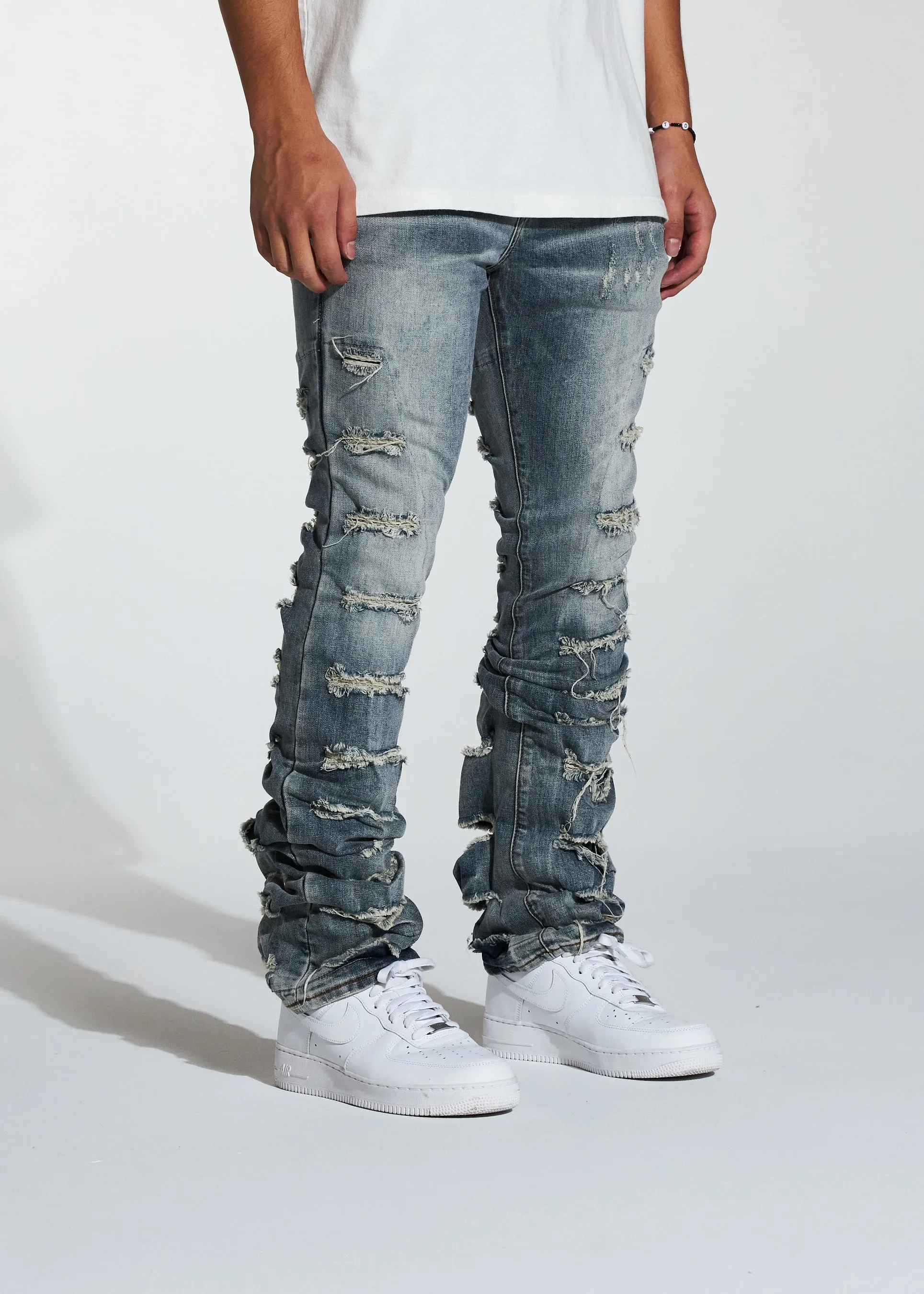 Fray Stacked Flare Denim (Indigo)