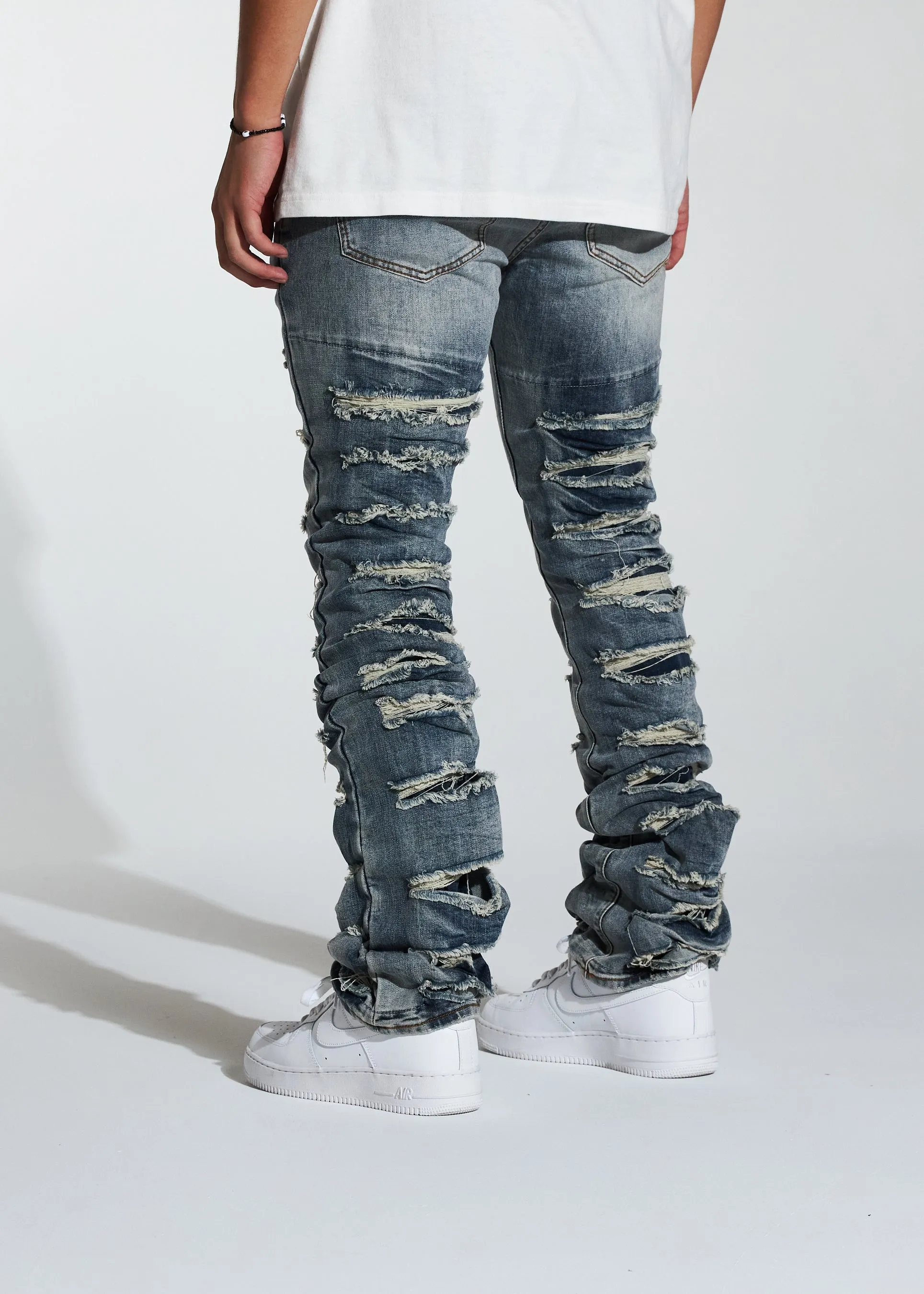 Fray Stacked Flare Denim (Indigo)
