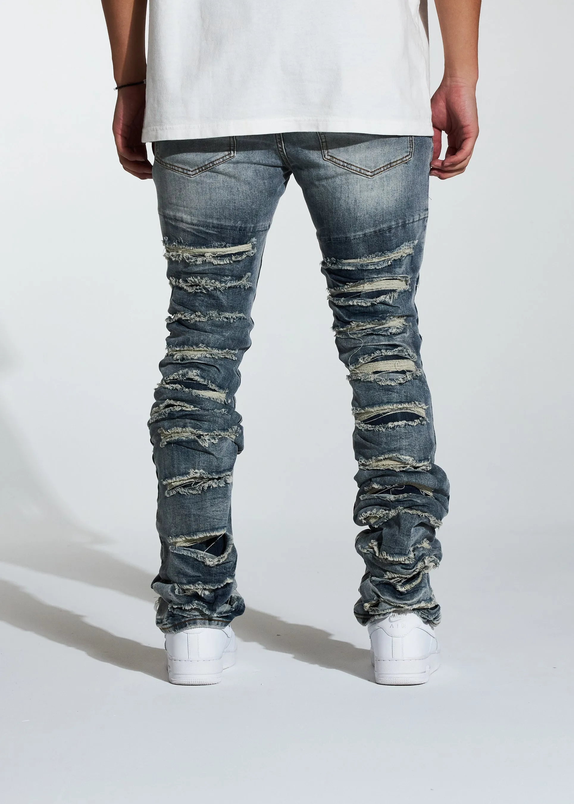Fray Stacked Flare Denim (Indigo)