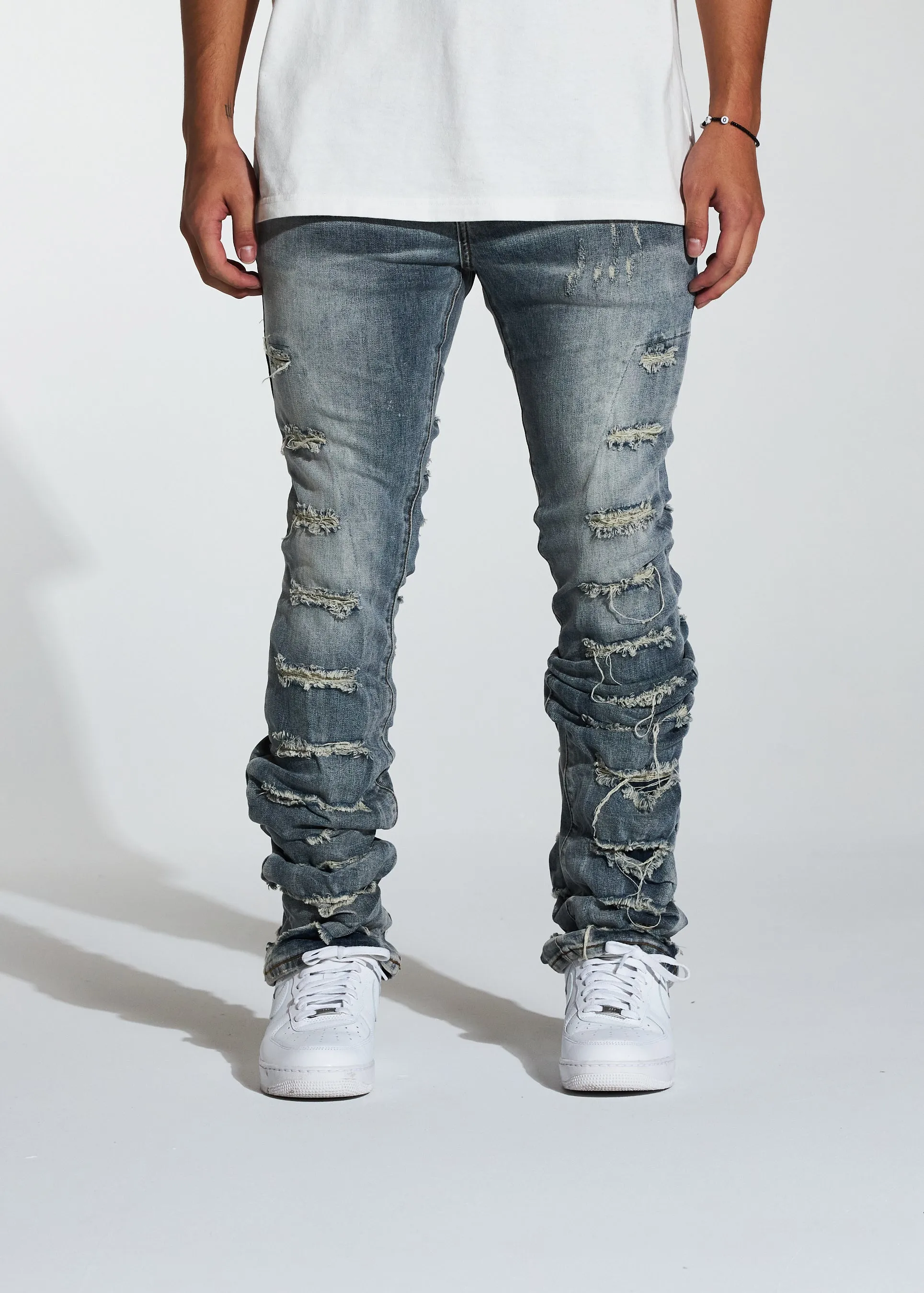 Fray Stacked Flare Denim (Indigo)