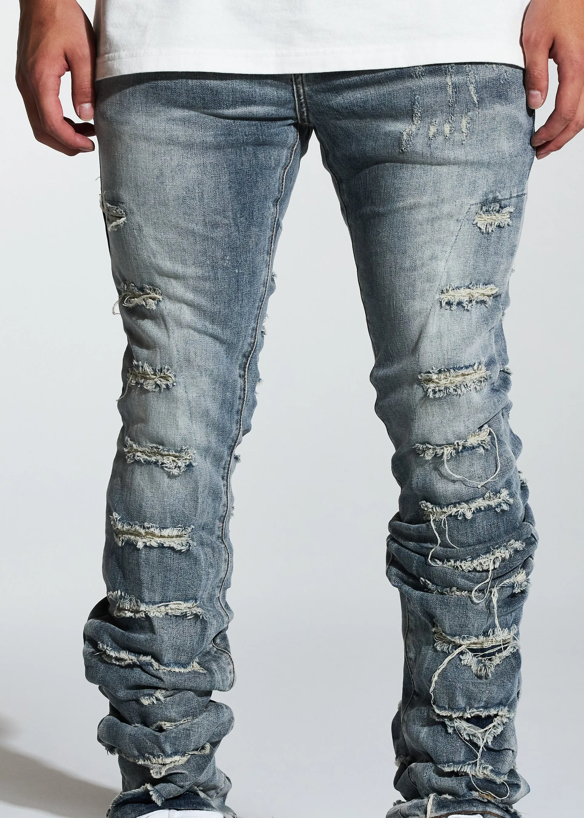 Fray Stacked Flare Denim (Indigo)