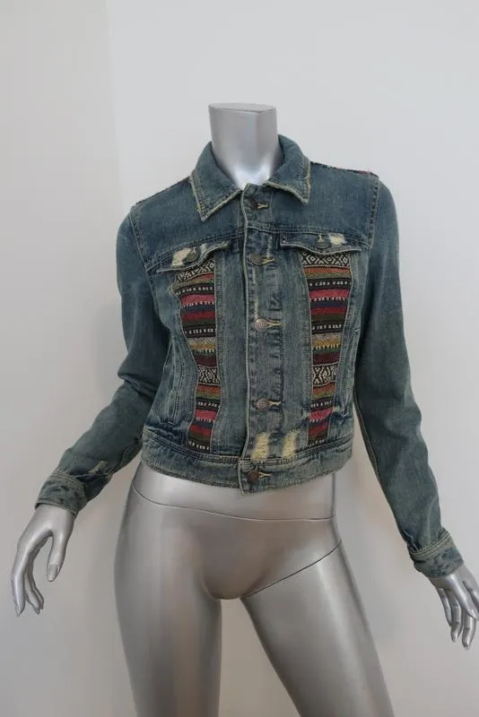 Free People Baja Denim Jacket Size 2 Distressed Jean Jacket