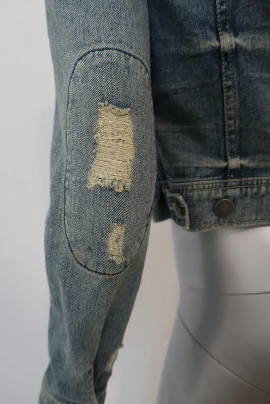 Free People Baja Denim Jacket Size 2 Distressed Jean Jacket