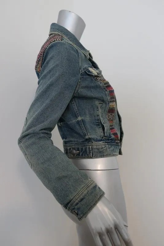 Free People Baja Denim Jacket Size 2 Distressed Jean Jacket