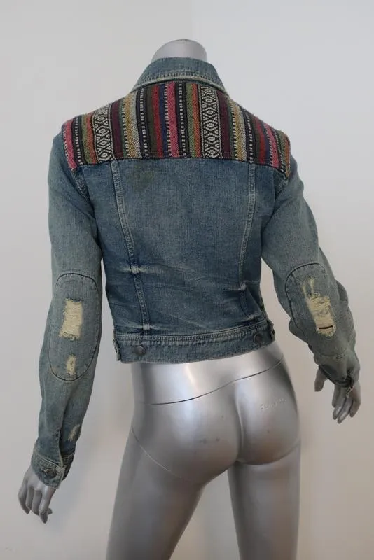 Free People Baja Denim Jacket Size 2 Distressed Jean Jacket