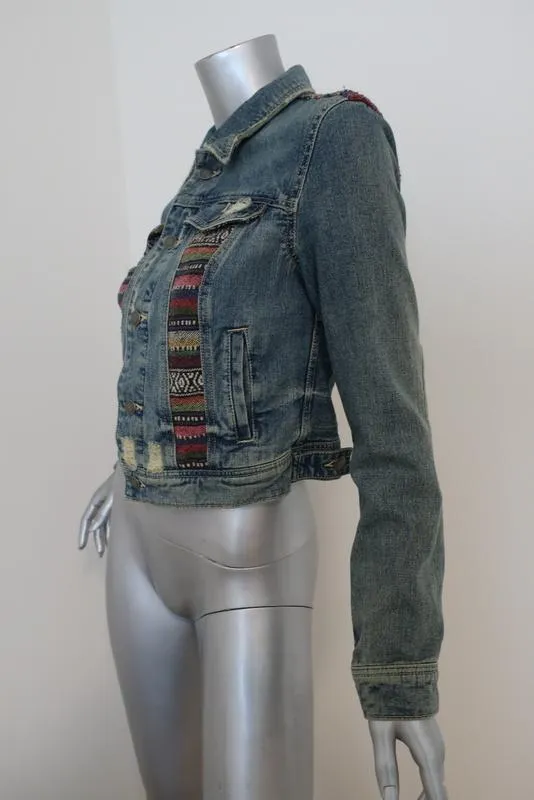 Free People Baja Denim Jacket Size 2 Distressed Jean Jacket