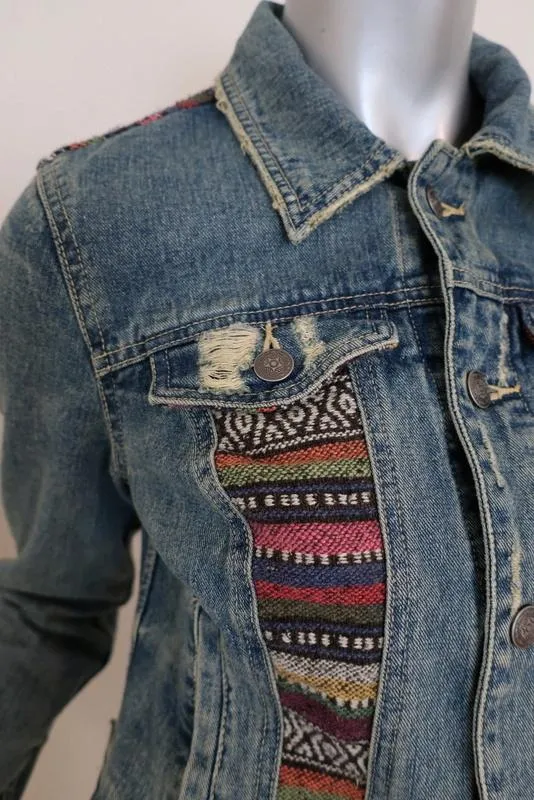Free People Baja Denim Jacket Size 2 Distressed Jean Jacket