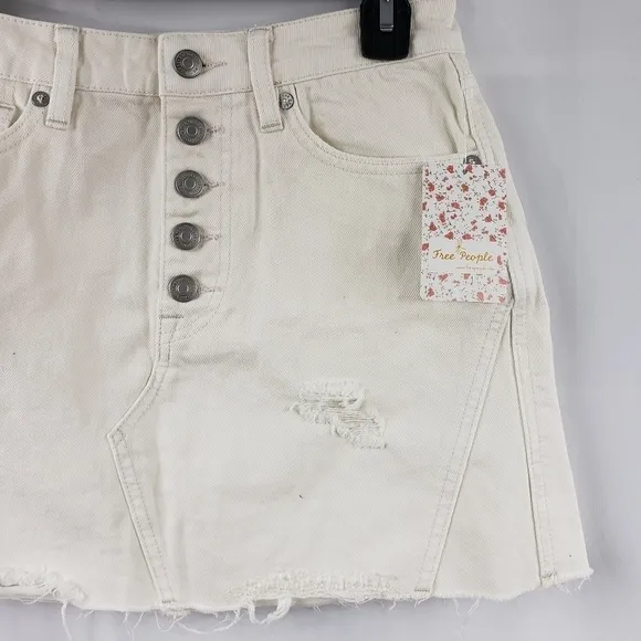 Free People Destroyed Denim Mini Skirt