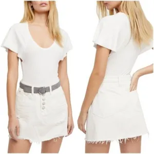 Free People Destroyed Denim Mini Skirt
