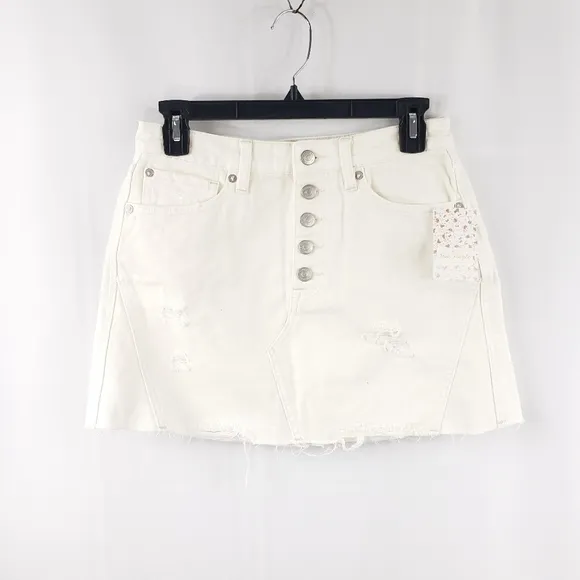 Free People Destroyed Denim Mini Skirt