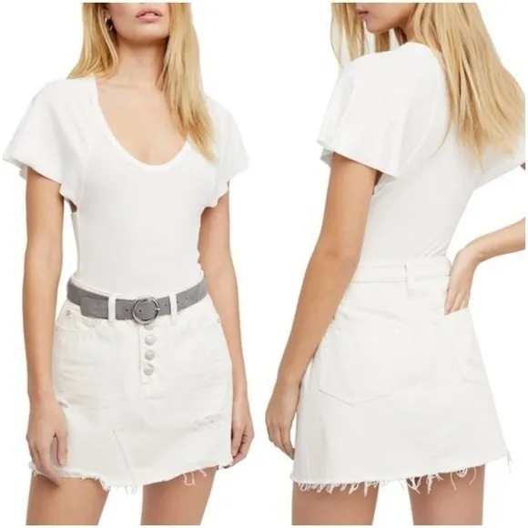 Free People Destroyed Denim Mini Skirt