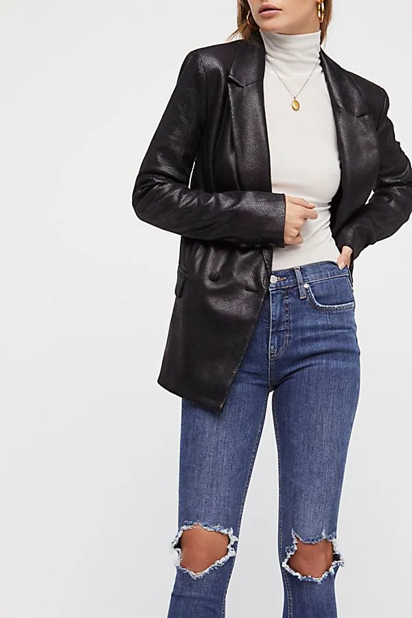 FREE PEOPLE DISTRESSED DENIM BLUE-
