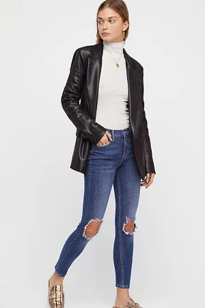 FREE PEOPLE DISTRESSED DENIM BLUE-