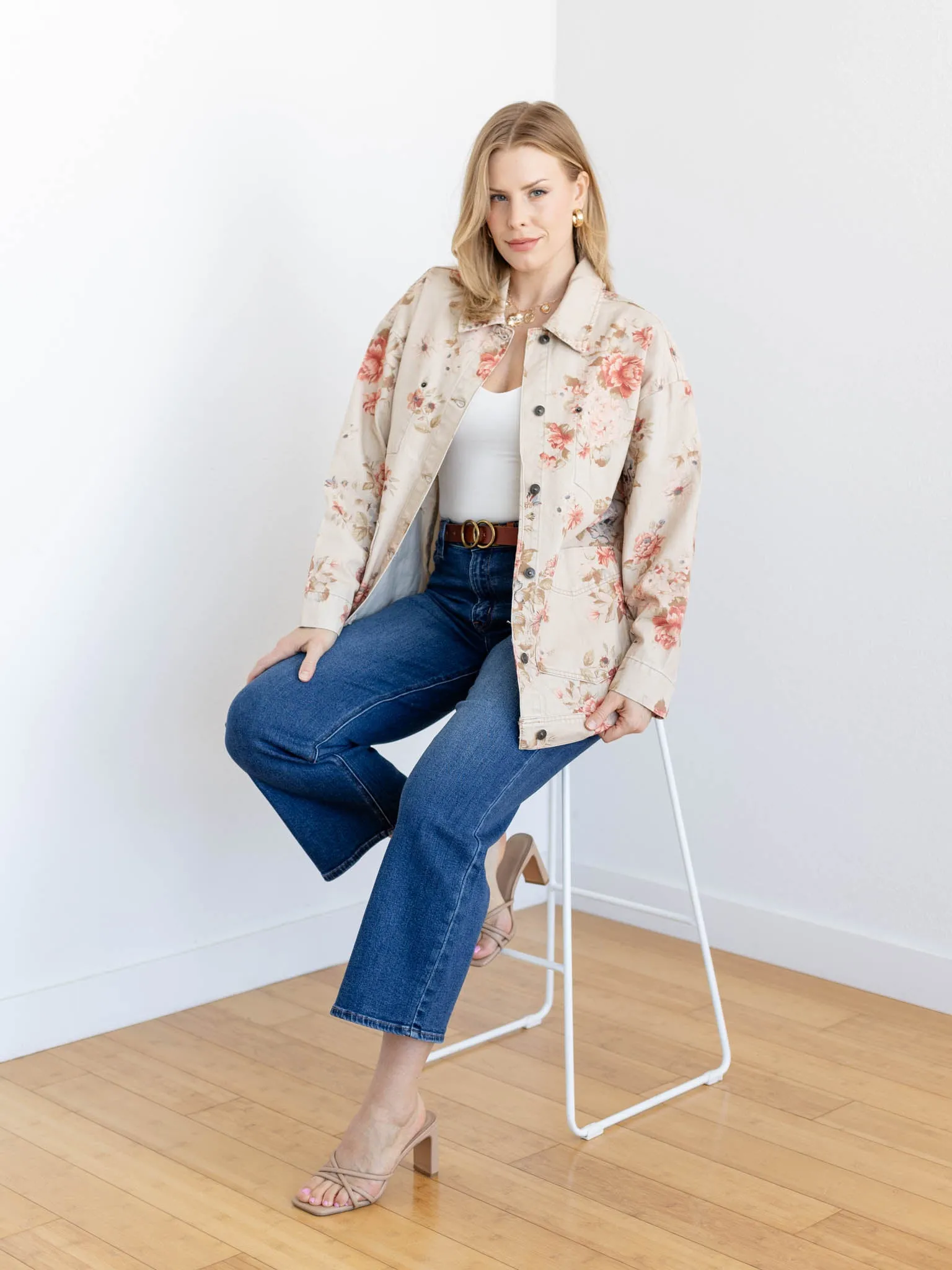 Free People Floral Avery Denim Jacket