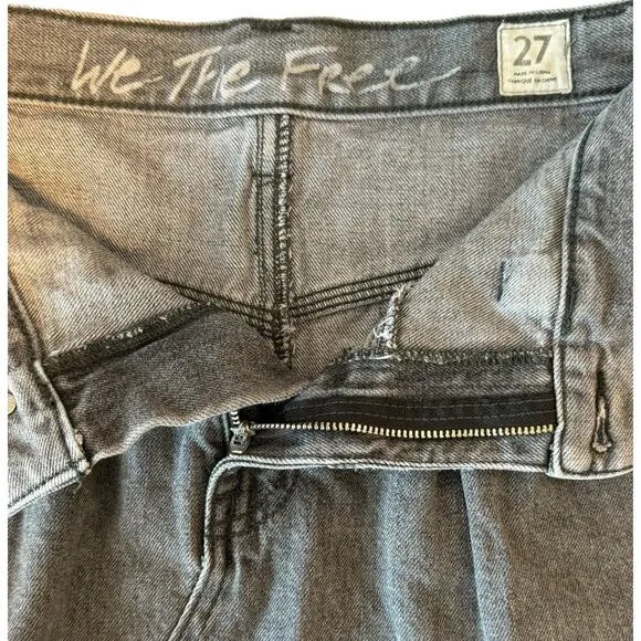 Free People We The Free Sidecar Distressed Black Denim Mini Skirt