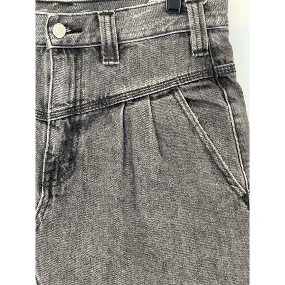 Free People We The Free Sidecar Distressed Black Denim Mini Skirt
