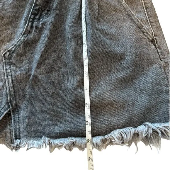 Free People We The Free Sidecar Distressed Black Denim Mini Skirt
