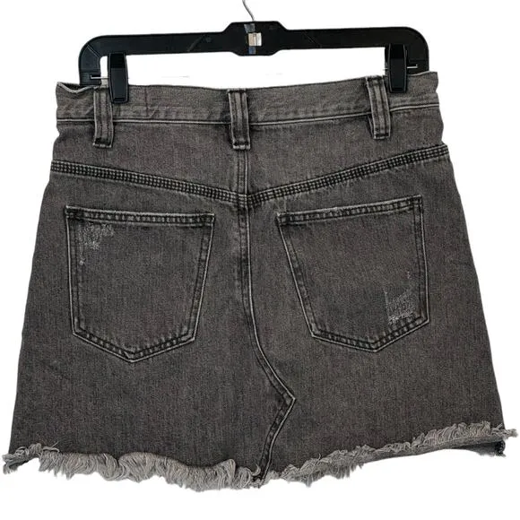 Free People We The Free Sidecar Distressed Black Denim Mini Skirt