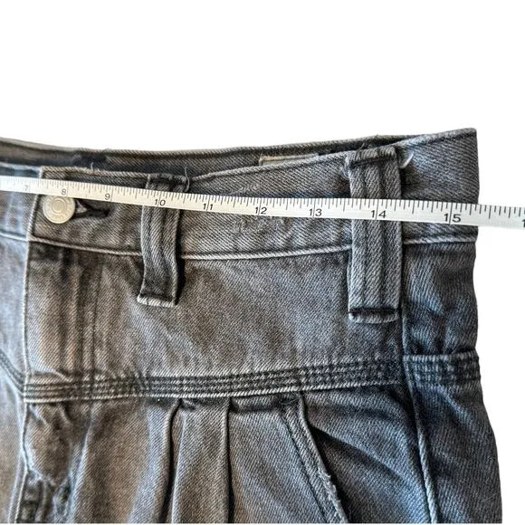 Free People We The Free Sidecar Distressed Black Denim Mini Skirt