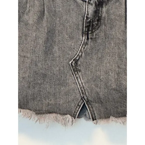 Free People We The Free Sidecar Distressed Black Denim Mini Skirt