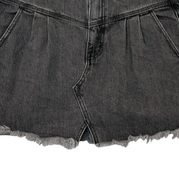 Free People We The Free Sidecar Distressed Black Denim Mini Skirt
