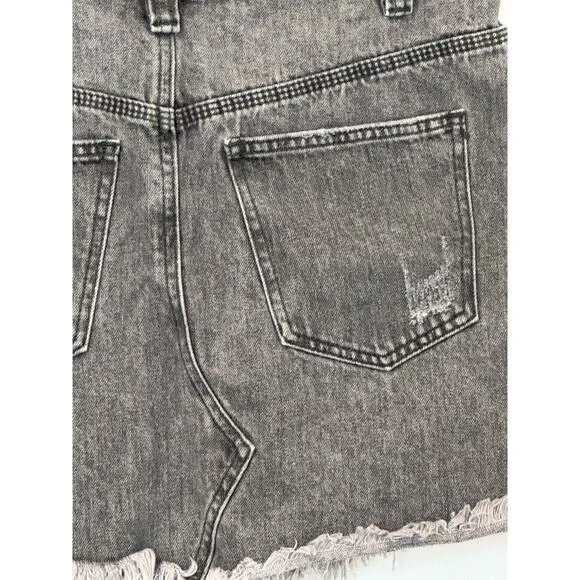 Free People We The Free Sidecar Distressed Black Denim Mini Skirt
