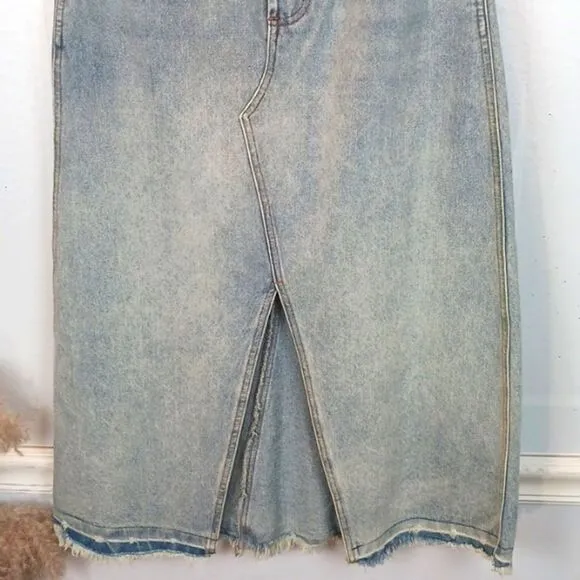 GIANNI BINI Lady Luck light-wash  denim midi skirt size 27