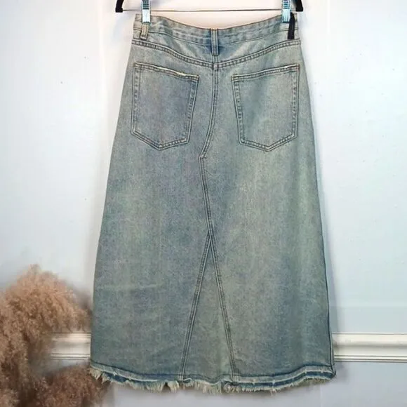 GIANNI BINI Lady Luck light-wash  denim midi skirt size 27