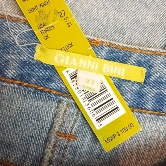 GIANNI BINI Lady Luck light-wash  denim midi skirt size 27