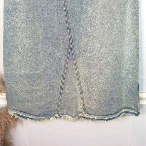 GIANNI BINI Lady Luck light-wash  denim midi skirt size 27