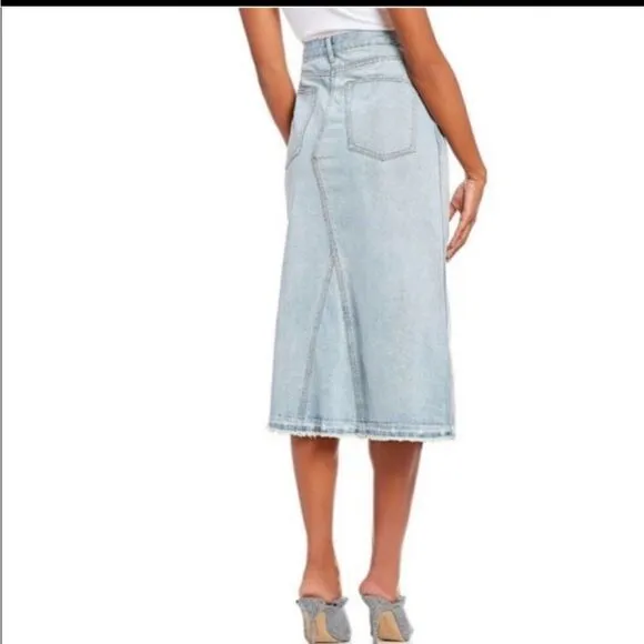 GIANNI BINI Lady Luck light-wash  denim midi skirt size 27