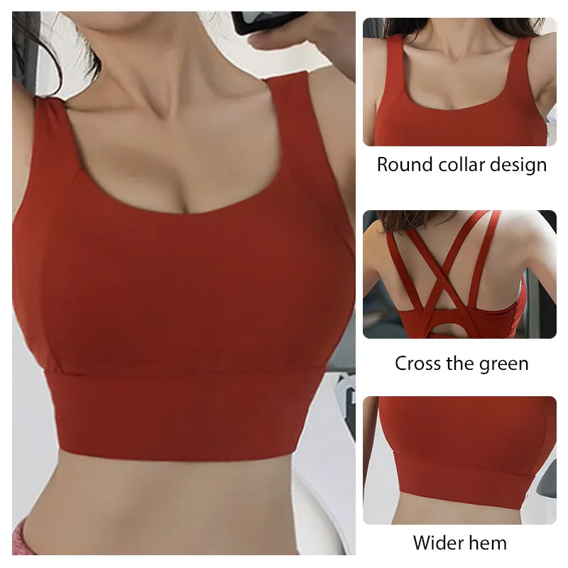 Girls Running Gym Yoga Bra Tops High Quality Ribbed Beauty Back Cross Sports Bra