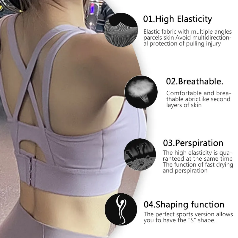 Girls Running Gym Yoga Bra Tops High Quality Ribbed Beauty Back Cross Sports Bra