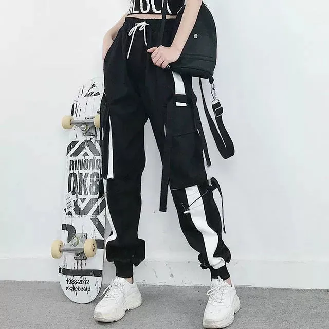 Gothic Harem Pants with Punk Pockets and Chain - Jogger Trousers