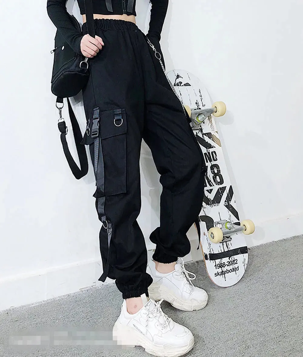 Gothic Harem Pants with Punk Pockets and Chain - Jogger Trousers