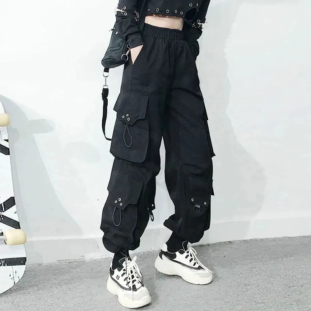 Gothic Harem Pants with Punk Pockets and Chain - Jogger Trousers