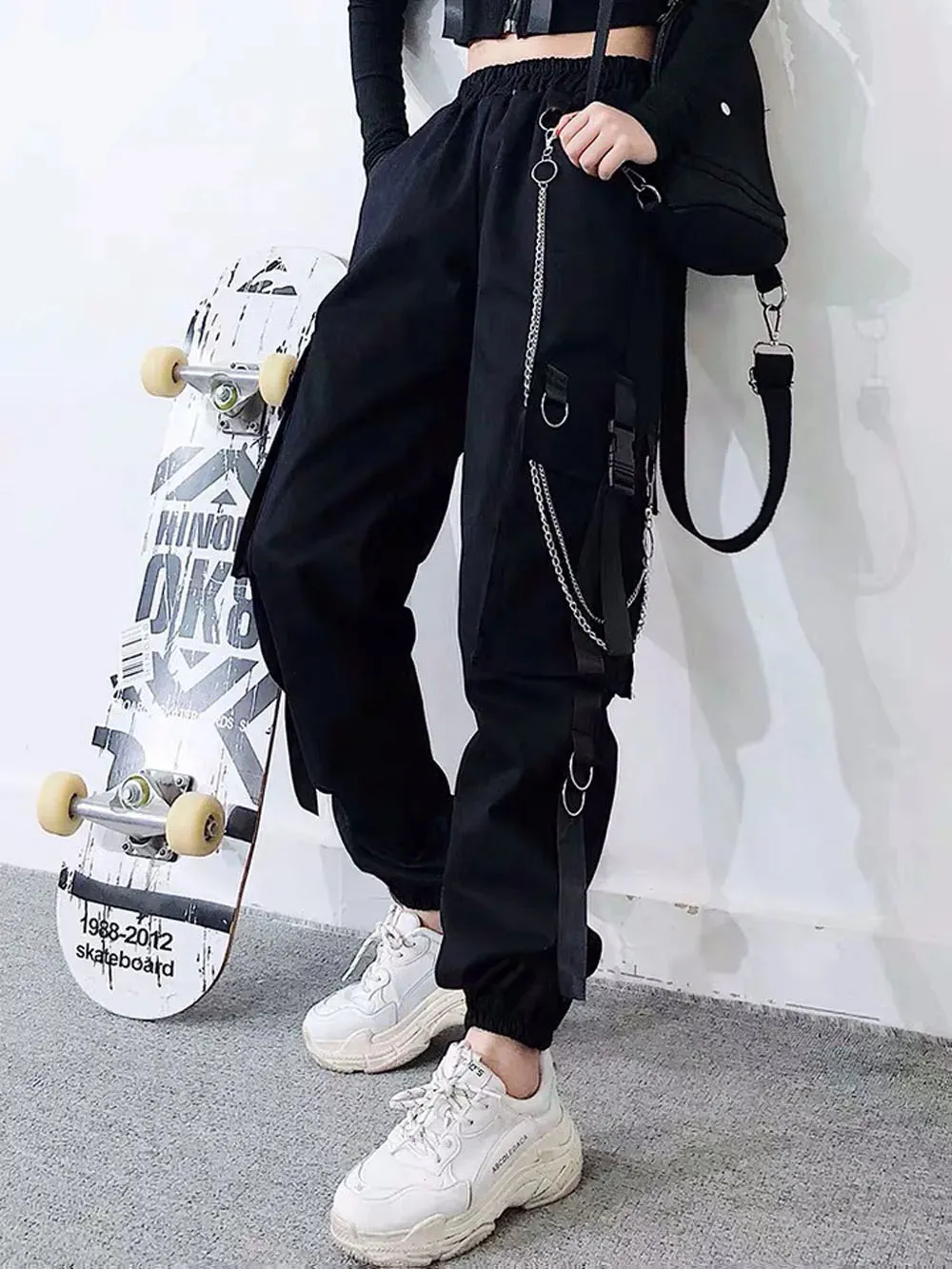 Gothic Harem Pants with Punk Pockets and Chain - Jogger Trousers