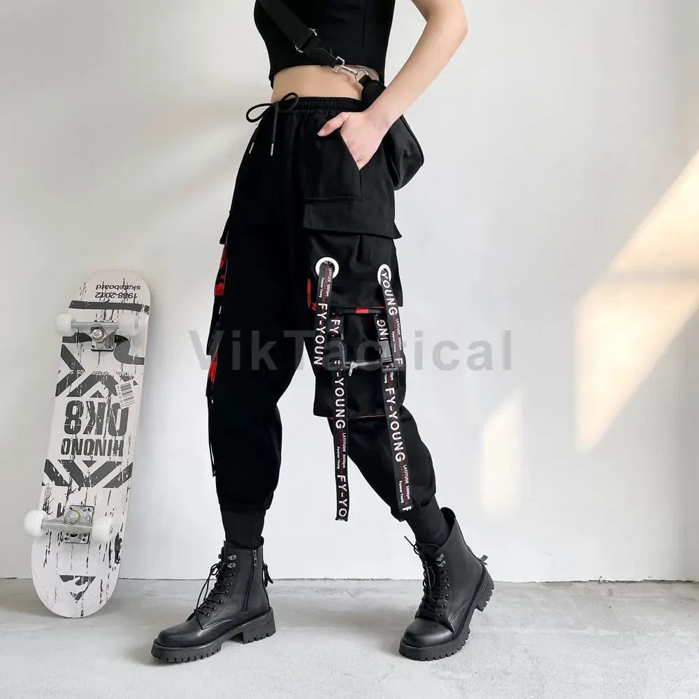 Gothic Harem Pants with Punk Pockets and Chain - Jogger Trousers