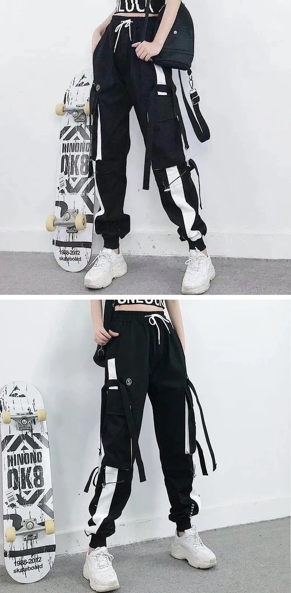 Gothic Harem Pants with Punk Pockets and Chain - Jogger Trousers