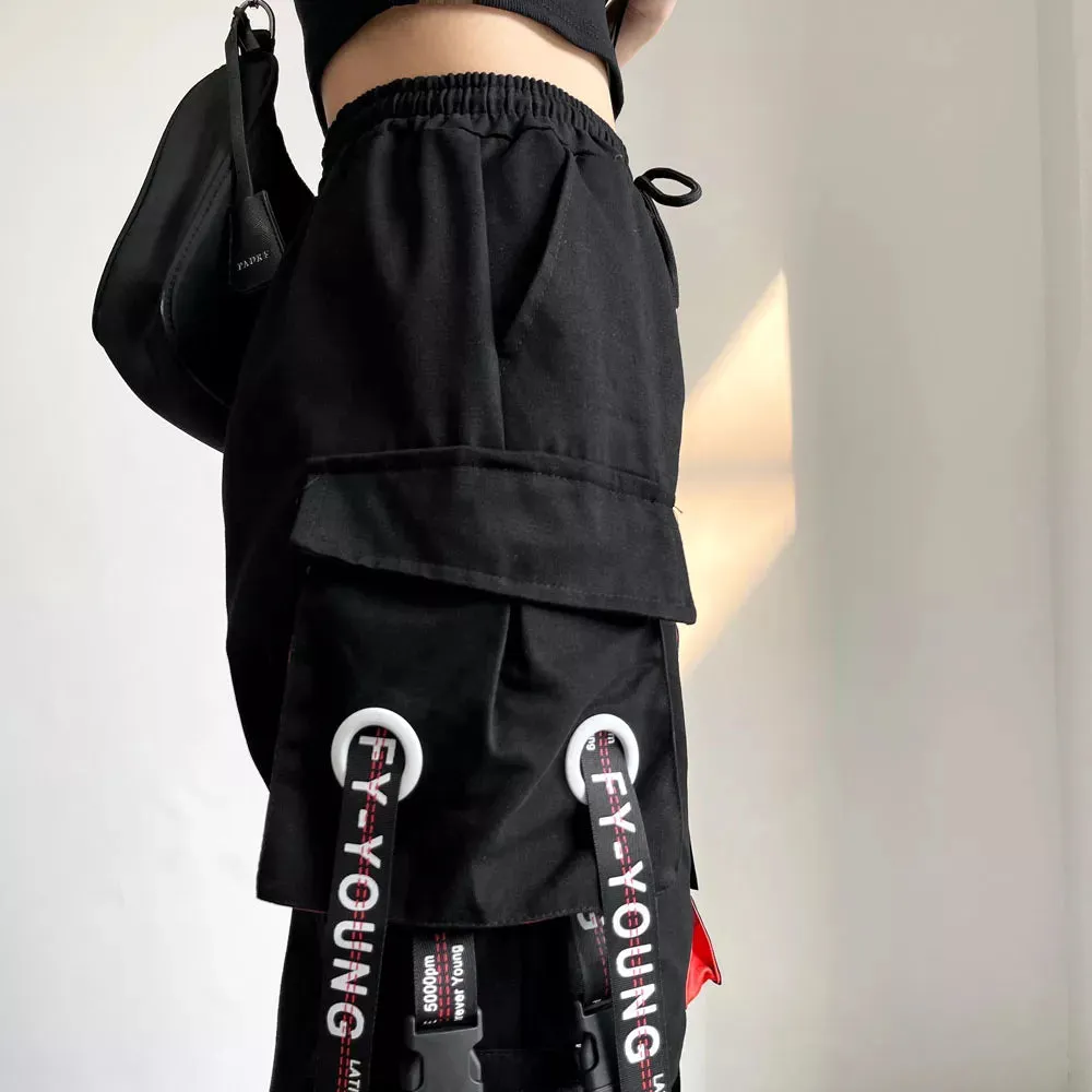 Gothic Harem Pants with Punk Pockets and Chain - Jogger Trousers