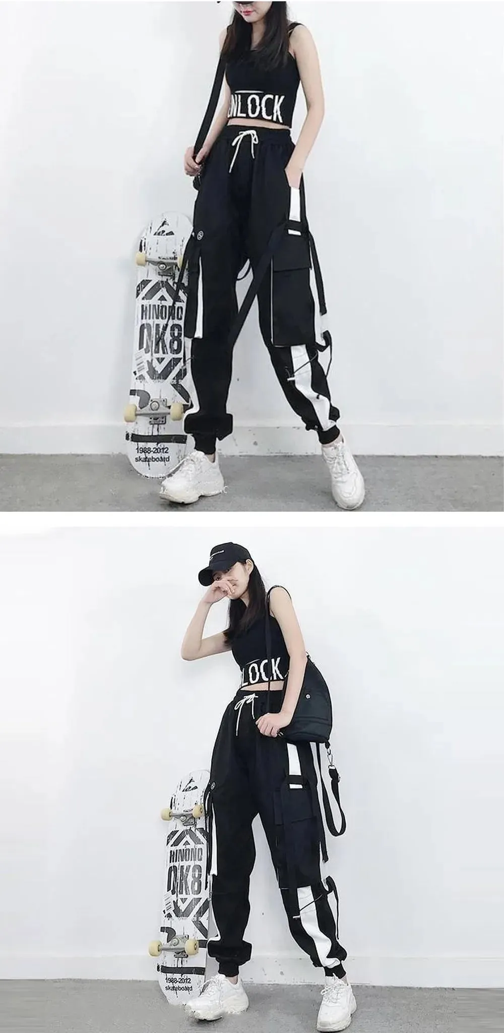 Gothic Harem Pants with Punk Pockets and Chain - Jogger Trousers